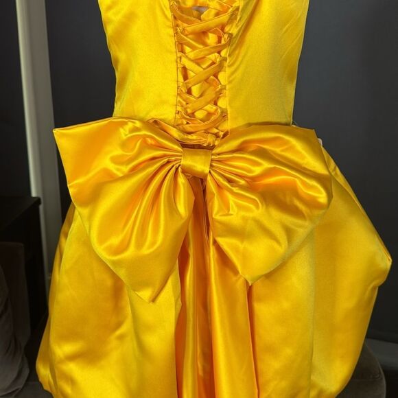Short Yellow Strapless Homecoming Prom Dress Corset Back Bow Puffy Skirt Size M - Picture 5 of 14